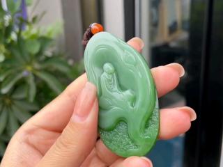 和田玉碧玉粉青挂件无相佛 玉质细腻温润!雕刻无相和尚,心即是佛,佛即